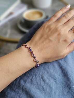 Handmade Unique Rare Copper Chakra Grounding Sapphire Purple Glass Bracelet